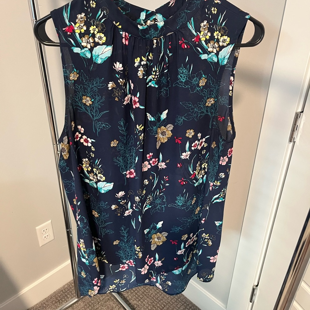 Floral Sleeveless Top - Navy